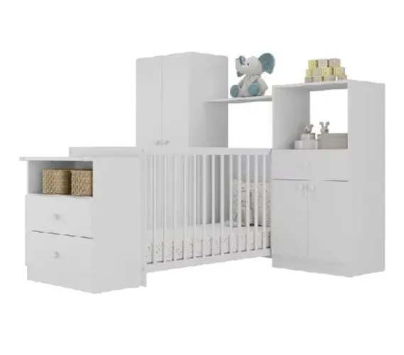 Quarto de Bebe Completo Infantil com Berço Cômoda Olívia Multimóveis Branco