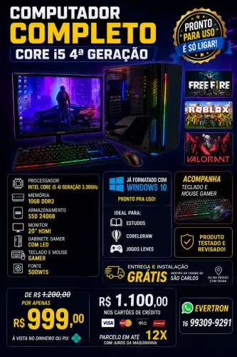 Pc Completo Core i5 4 Geração 10Gb + Ssd , Ideal para jogos leves