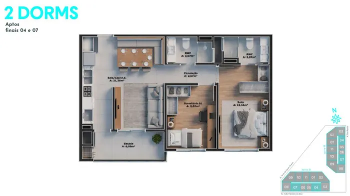 Entrega imediata - Cyano Smart Residence, torre frente, 8º andar, 2 quartos e 2 banheiros