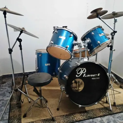 Bateria Acústica Planet Mercury - Azul Caixa Premium Madeira 