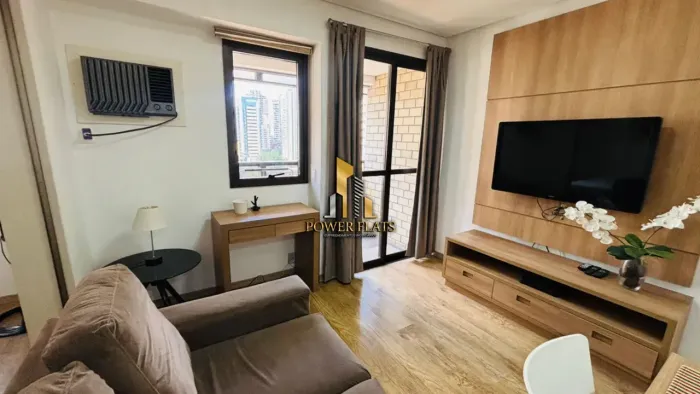Flat mobiliado de 39 m², 1 dormitório e 1 vaga para locação em Moema, perto do Shopping Ib