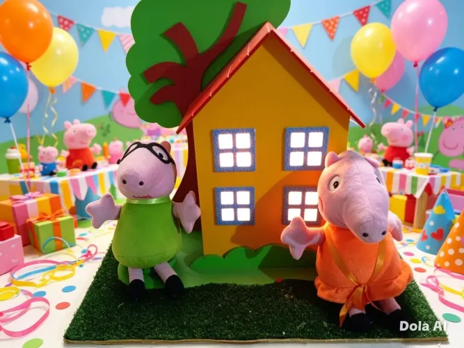 Cenário lindo da Peppa Pig  em madeira e ursos de pelúcia <br>Valor 500,00