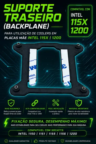 Back Plane para Fixar o Cooler do Processador Intel 115x & 1200 (NOVO/LACRADO!)