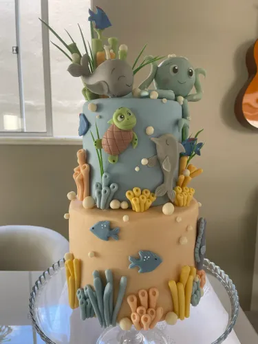 Bolo de enfeite com tema fundo do mar