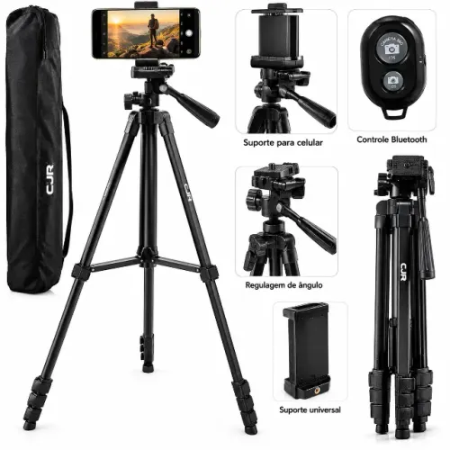 Tripé Fotográfico CJR 1,35m para Celular + Controle Bluetooth