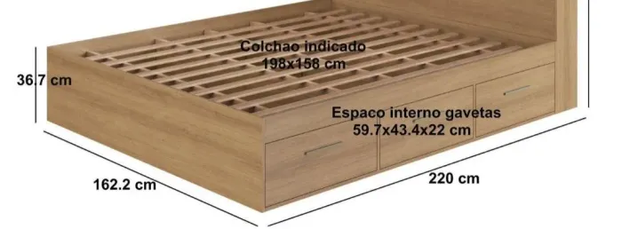 Base Cama Queen com 6 Gavetas
