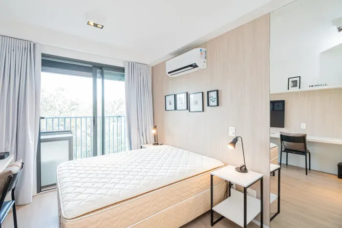 Apartamento mobiliado à venda no Brooklin Paulista 25m² com Lazer Completo e Ar-Condicion
