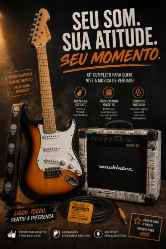 ? GUITARRA MICHAEL + AMPLIFICADOR MACHINTEC MAXX 15 + CABO P10 + CORREIA