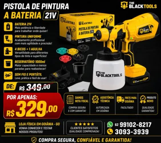 Pistola de pintura pulverizadora portátil Hvlp tinta 1L 5 bicos bateria 21v Tpp21a The Bla