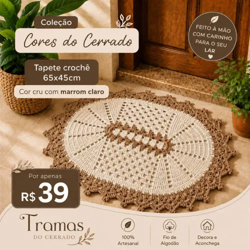 Tapete de Crochê Artesanal 65x45cm | Cores do Cerrado