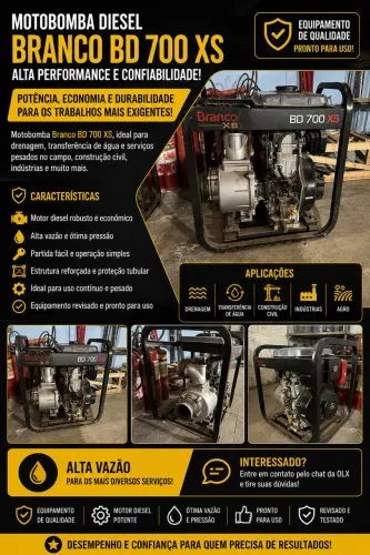 Motobomba Diesel Branco BD 700 XS - Alta Vazão - Excelente Estado