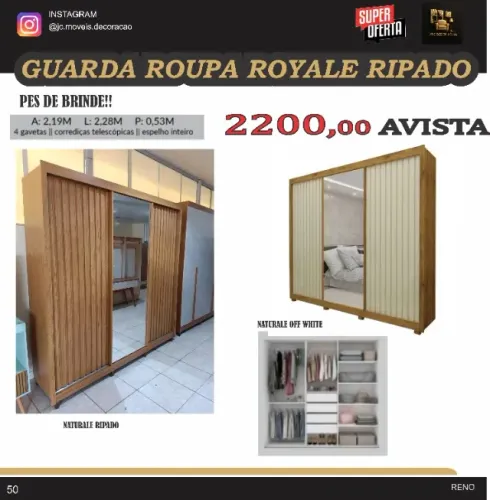 ROUPEIRO ROYALE PORTA RIPADA COM ESPELHO
