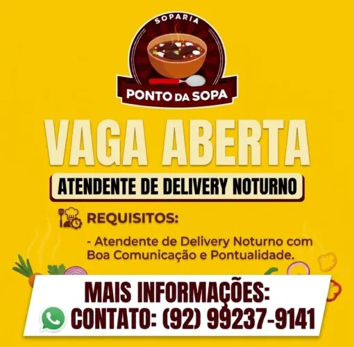 ? Vaga para atendente de delivery noturno