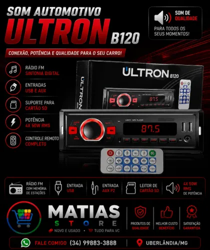 Som Automotivo Ultron B120 - 4x50W RMS