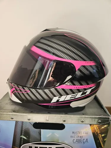 Capacete feminino HELT Preto/Branco/Rosa Tamanho 56