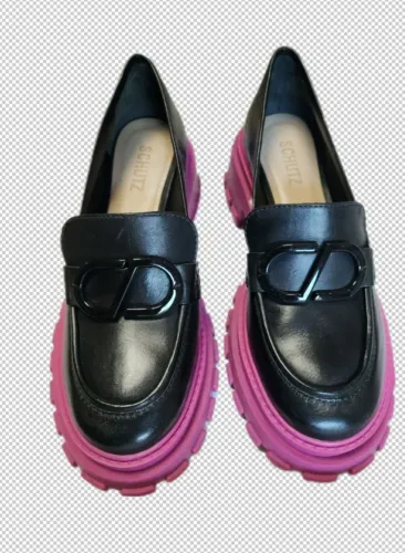 Sapato Mocassim Schutz Preto com Solado emborrachado Pink, Uso uma vez, Tamanho: 36
