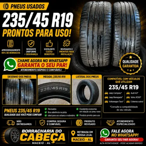 Par Pneus 235/45 R19 Usados 65% Revisados Prontos Para Uso