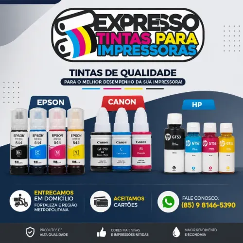 Tinta Epson Canon e HP Pronta Entrega. Fazemos Entregas. Aceitamos Cartões. Fale Conosco.
