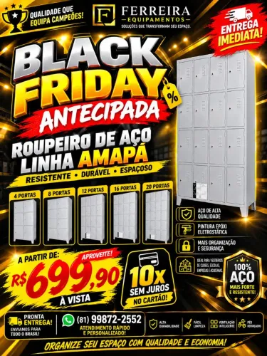Roupeiro pra vestiários 4 8 12 16 20 portas Black friday