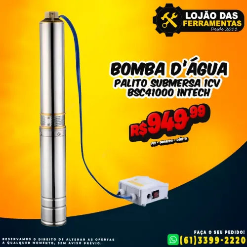 Bomba Dágua Palito Submersa 1Cv Bsc41000 Intech