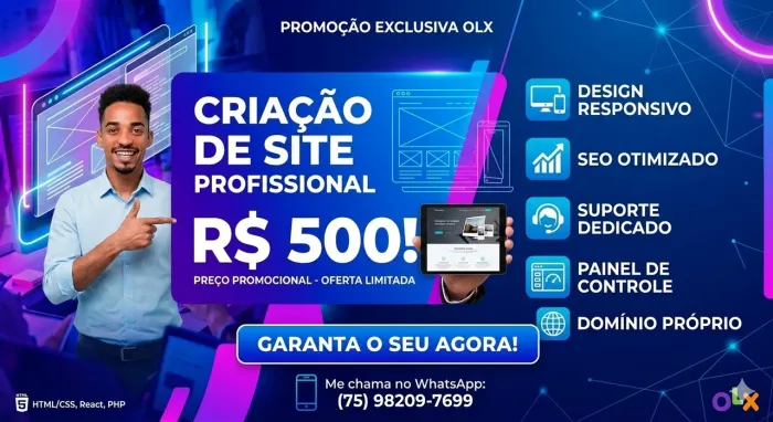 R$ 500 - Criação de Sites Profissionais e Sistemas Web - Apenas R$ 500!