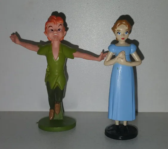LOTE 2 BONECOS MINIATURAS PETER PAN WENDY ORIGINAIS DISNEY