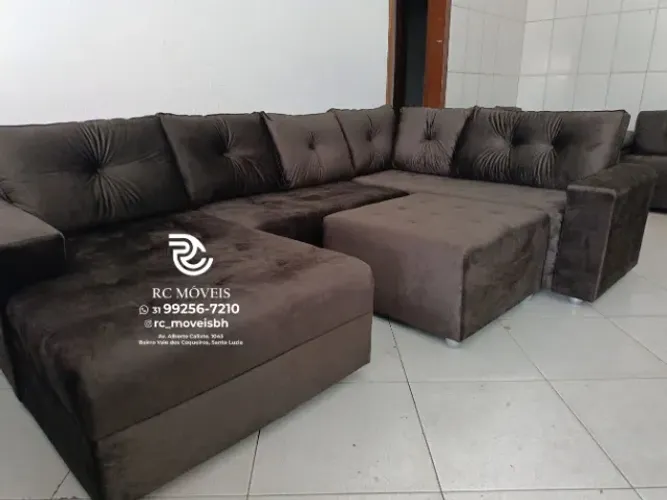 Sofá Grande Modulado com Chaise 3,10m Suede D33 Sala Luxo Promoção