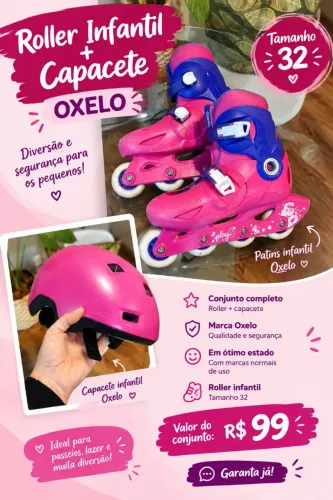 Roller Infantil Oxelo + Capacete Rosa  Tam. 32 