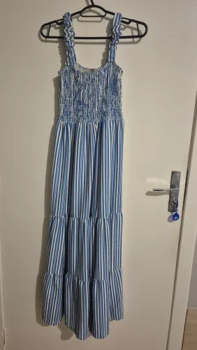 Vestido Longo Listrado - Azul e Branco