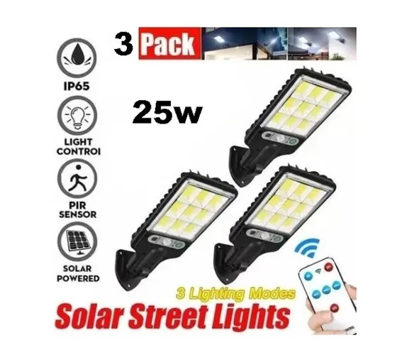 Luminária Solar 108 Leds Controle Remoto Sensor Presença 21w kit 3 und