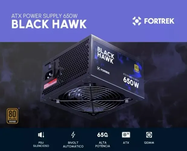 Fonte Gamer Atx Fortrek Black Hawk 650w 80 Plus Bronze Pfc Loja Coimbra Computadores
