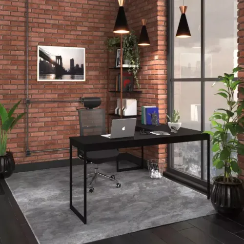 Mesa Em L Escritório Metal Madeira 1,5m x1,5m