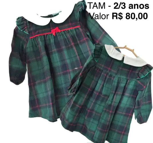 Vestido xadrez infantil menina 2/3 anos