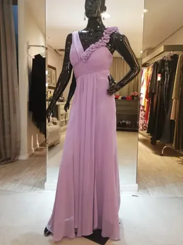 Vestido de festa longo crepe lavanda - M
