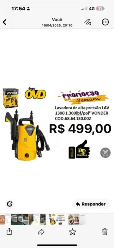 Lavadora de alta pressão marca Vonder equipamento novo