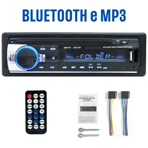 Som para Carro Bluetooth 1 din Pen Drive SD Card