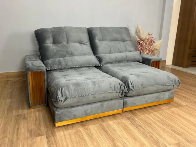 Sofá Retrátil e Reclinável Marica 2.30m - Cinza Veludo l654