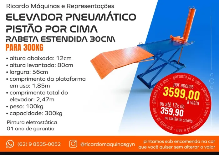 Elevador/Rampa para Moto Pneumática pistão por cima com rabeta estendida 300kg