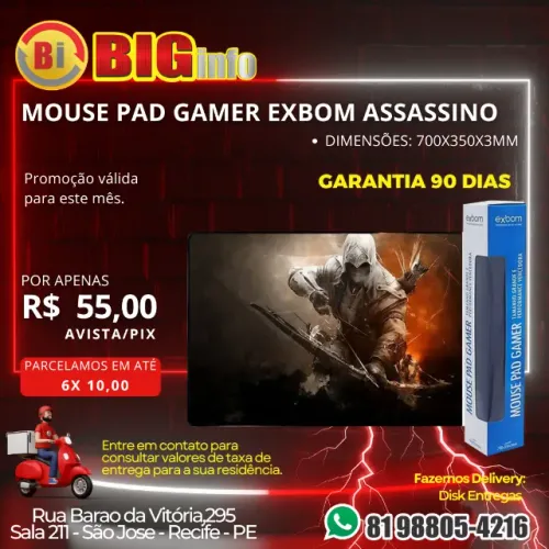 Mousepad Gamer Exbom, Speed, Extra Grande