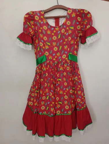 Vestido Infantil Temático Junino Vermelho