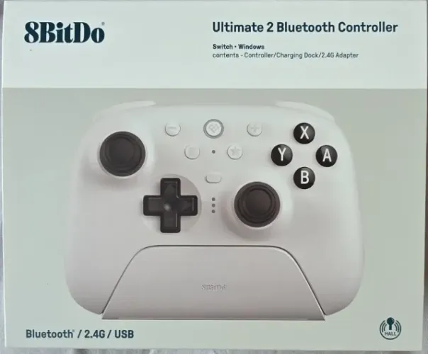 Controle 8BitDo Ultimate 2 Bluetooth+Doca -Hall Effect - Branco-Preto -Original - Lacrado
