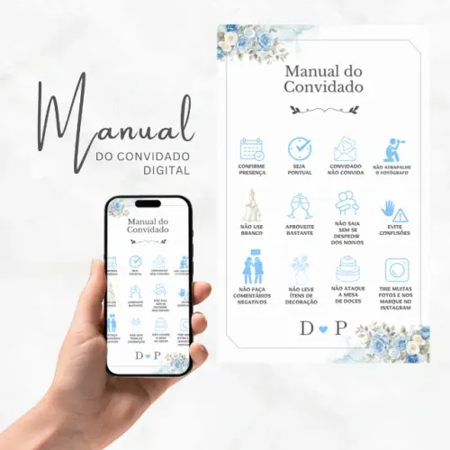 Manual do convidado, manual da daminha, do pajem e de padrinhos e cardápio Personalizado