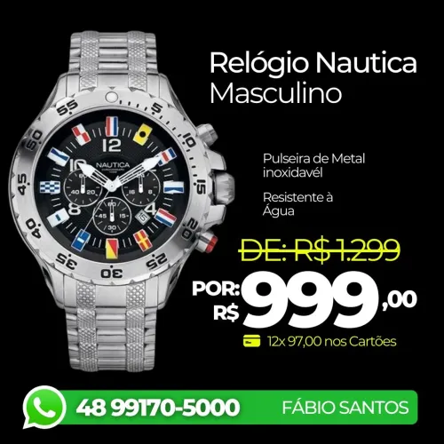 Relógio Nautica Masculino todo em Aço inoxidável 