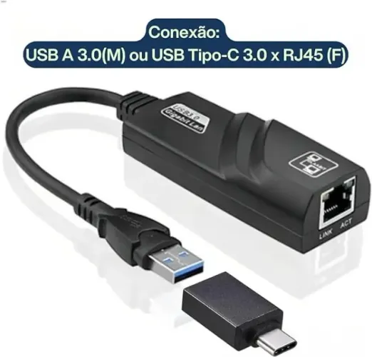 Adaptador de Rede USB 3.0/Tipo-C para RJ45 Gigabit - Velocidade de 10/100/1000 Mbps