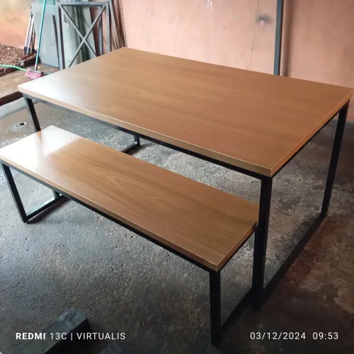 Mesa de Jantar com Banco em Mdf e Aço