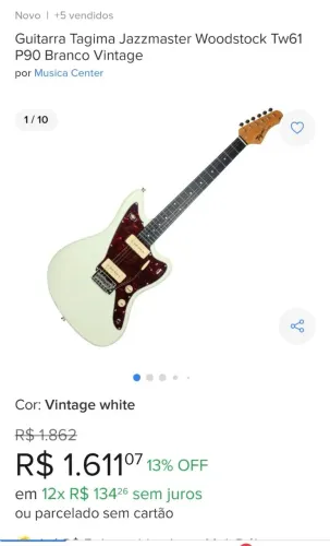 Guitarra Tagima Jazzmaster Woodstock - JUNDIAÍ Tw61 P90 Branco Vintage