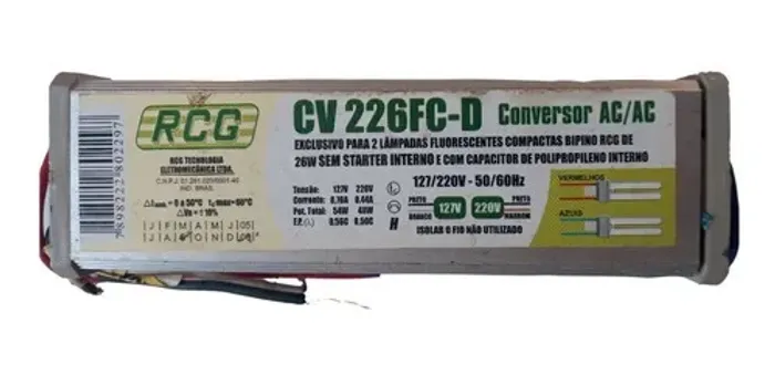 Reator Eletrônico Lâmpada Fluorescente 2x26w 127-220v RCG