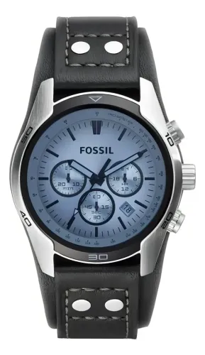 Relógio pulseira Fossil Coachman com pulseira de couro preto-vidro azul