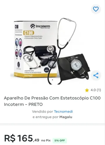 Aparelho De Pressão Com Estetoscópio C100 Incoterm - PRETO