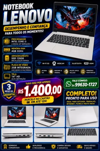 Notebook Lenovo completo + Brinde